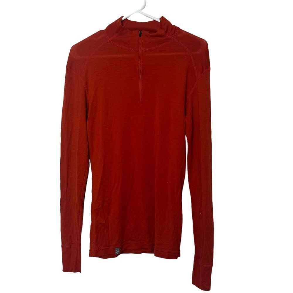 Ibex woolies 150 weight 1/4 zip 100% wool baselayer orange Size Large